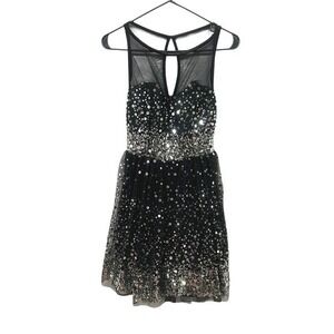 Y2K Sequin Mesh Mini Dress XS/S Black Sparkly Tulle Glam Y2K Prom Homecoming